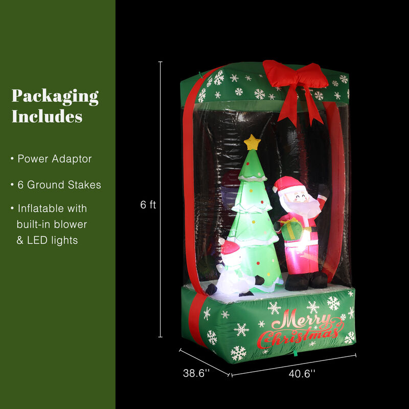 LuxenHome 6Ft Holiday Santa Display Present Inflatable with Lights