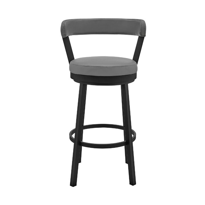 Swivel Counter Barstool with Curved Open Back and Metal Legs, Light Gray-Benzara