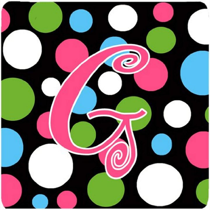 Caroline's Treasures CJ1038-GFC Monogram-Polkadots and Pink Foam Coasters (Set of 4), Initial Letter G, 3.5 H x 3.5 W, Multicolor