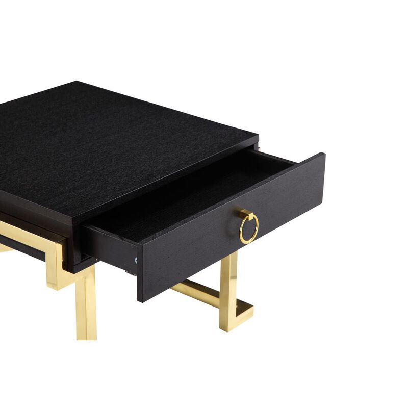 90210 Furniture Julia Side Table In Black Ash Veneer And Gold