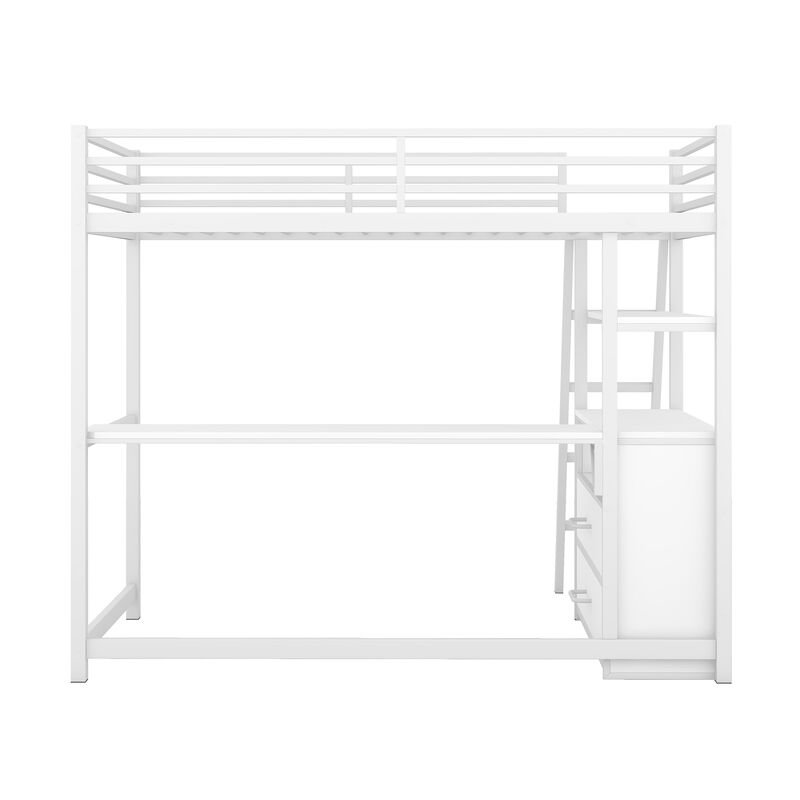 Merax Metal&Wood Loft Bed with Desk and Shelves