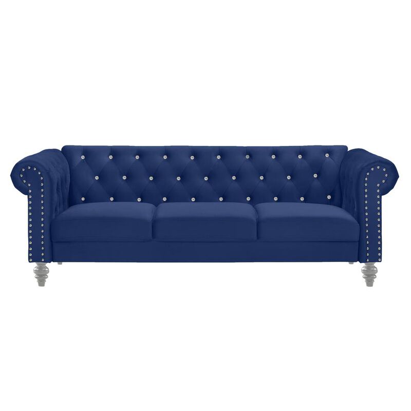 New Classic Furniture Furniture Emma Velvet Fabric Sofa with Rolled Arms in Royal Blue