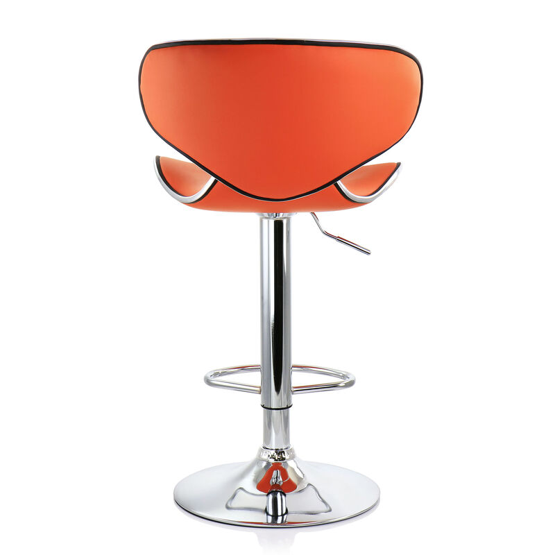 Elama 2 Piece Slim Faux Leather Adjustable Bar Stool in Orange with Chrome Base