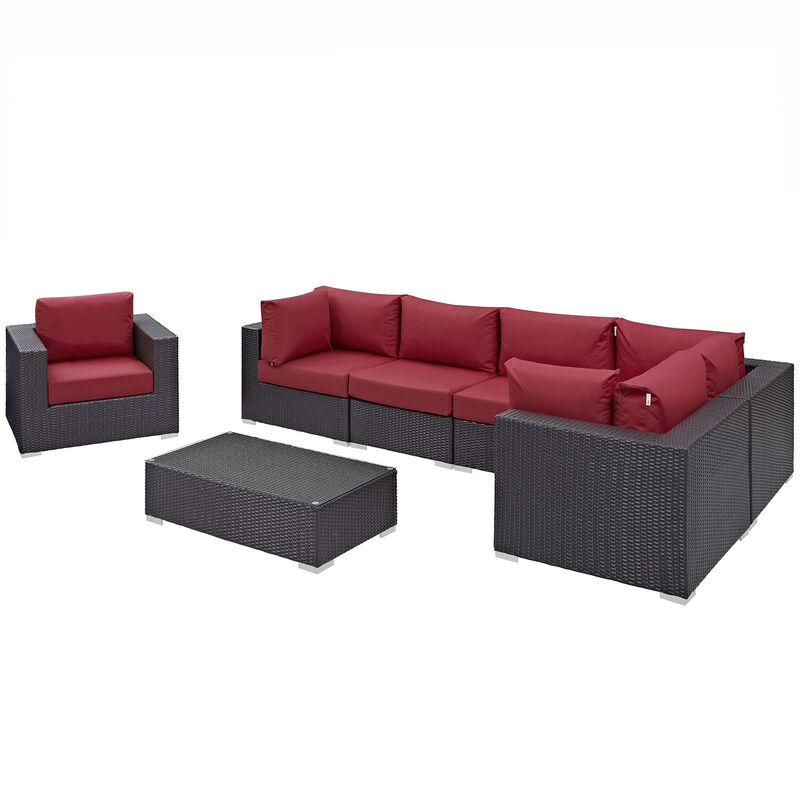 Convene 7 Piece Outdoor Patio Sectional Set - Espresso Red