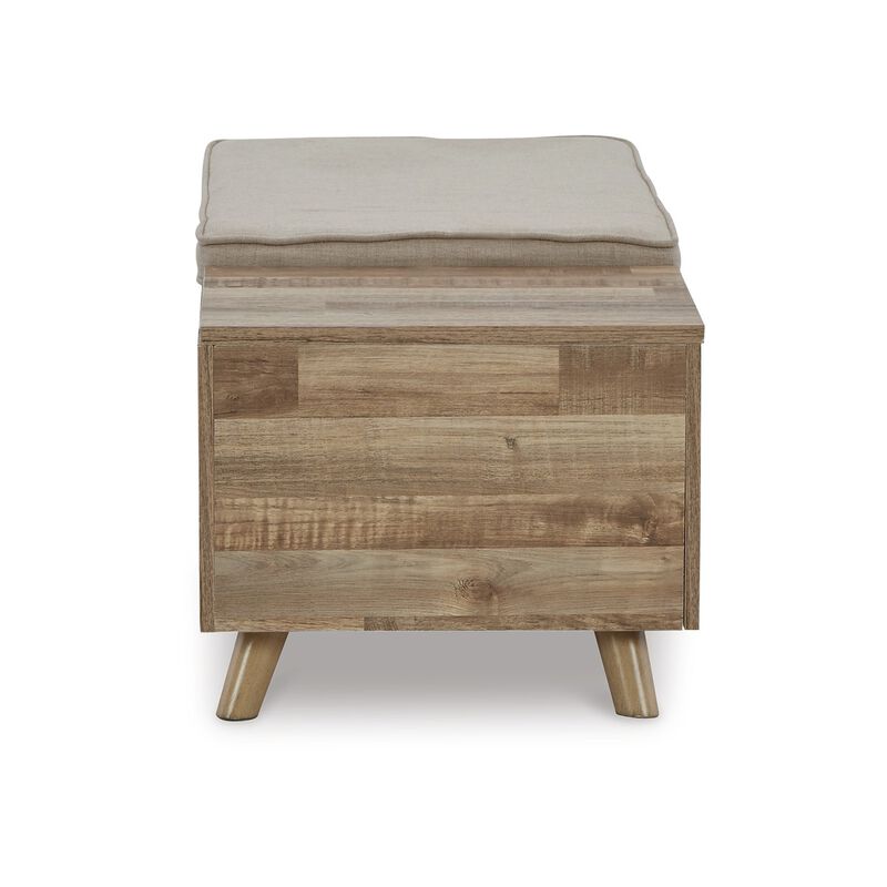 Gimi Storage Bench, Light Brown Wood, Beige Polyester Foam Cushion, 39 Inch - Benzara