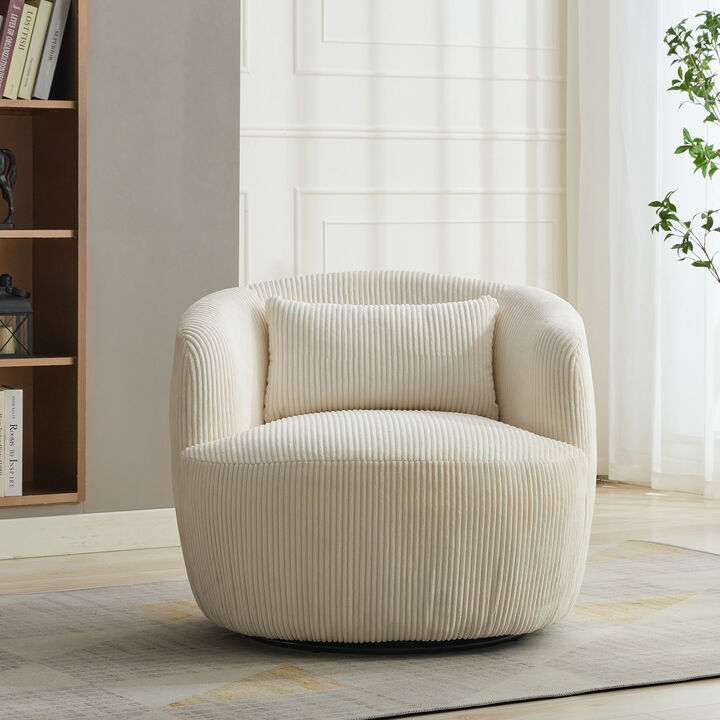 Merax Upholstered Corduroy Swivel Barrel Accent Chair