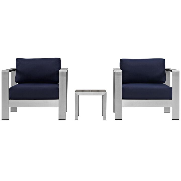 Shore 3 Piece Outdoor Patio Aluminum Set - Silver Navy