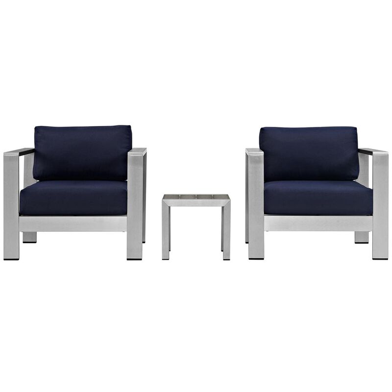 Shore 3 Piece Outdoor Patio Aluminum Set - Silver Navy