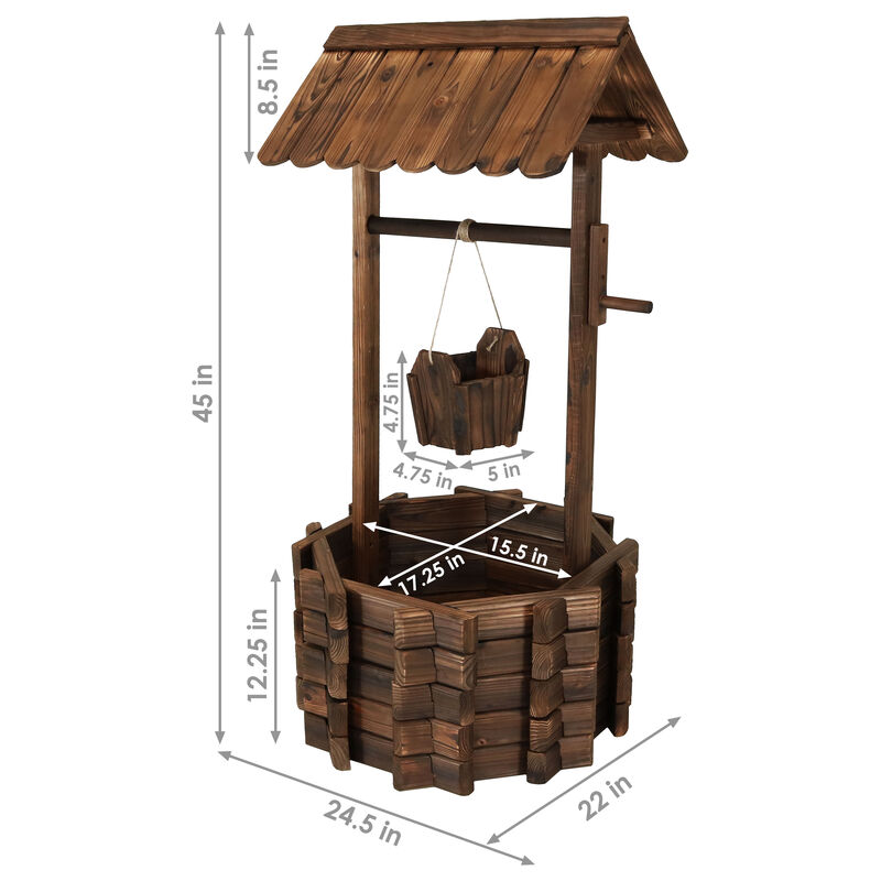 Sunnydaze 45 in 2-Tier Wooden Fir Wishing Well Hanging Garden Planter