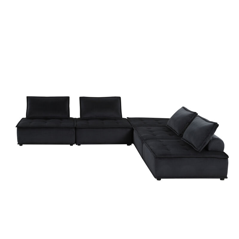 Anna Black Velvet 5 Piece Sectional Sofa