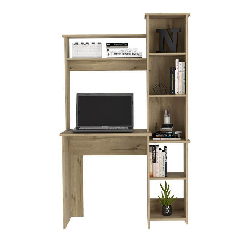 DEPOT E-SHOP Aramis Desk, Five Shelves, Two Superior Shelves, Light Oak
