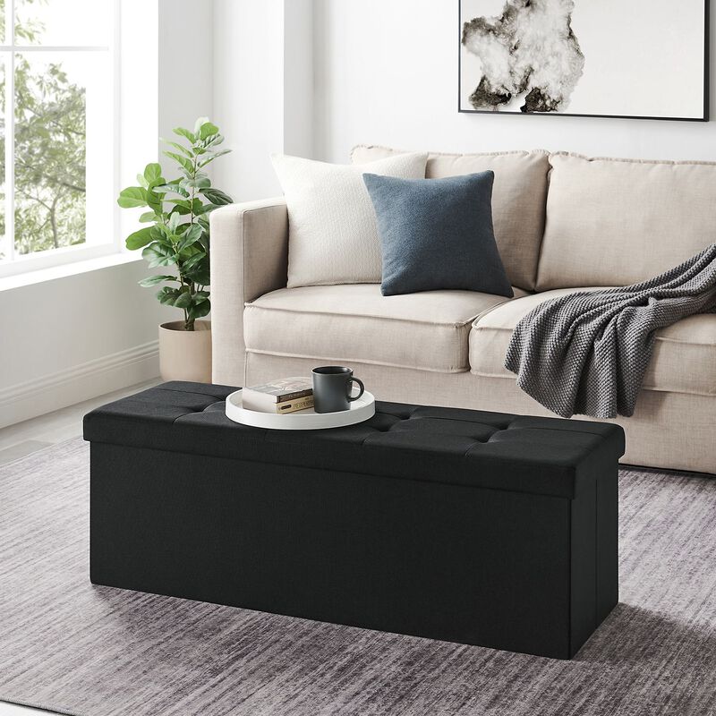 43-Inch Folding Storage Ottoman Bench with Wooden Divider - Storage Chest and Foot Rest Stool