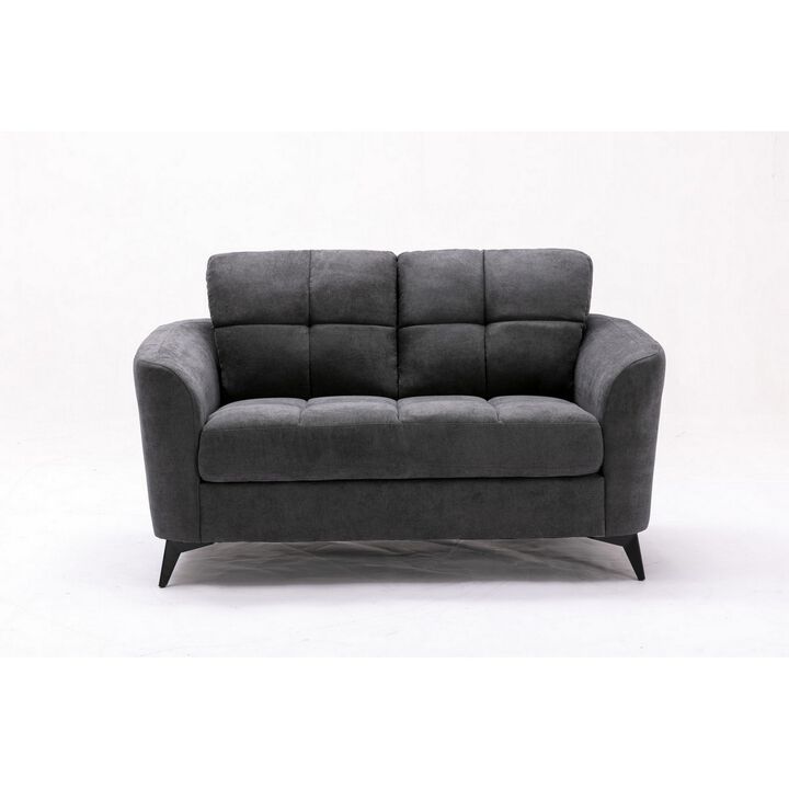 Odin 60 Inch Modern Loveseat with Tufted Cushions, Metal Frame, Gray Velvet-Benzara