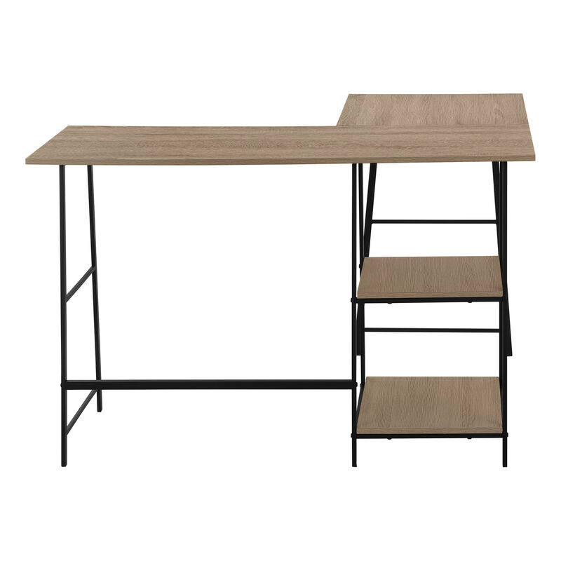 Monarch Specialties I 7592 Computer Desk, Home Office, Corner, Storage Shelves, 48"L, L Shape, Work, Laptop, Metal, Laminate, Brown, Black, Contemporary, Modern