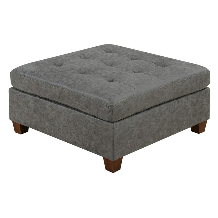 Tufted Cocktail Ottoman Antique Grey Breathable Leatherette 1 Piece Cushion Ottoman Seat Wooden Legs