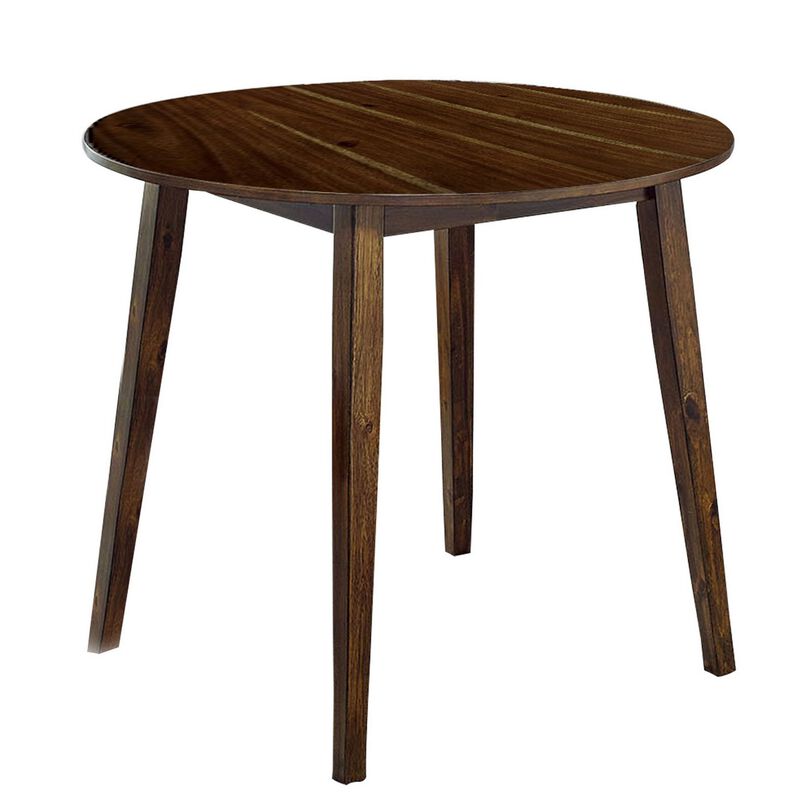 3 Piece Round Dining Table and Leatherette Chair Set, Brown-Benzara