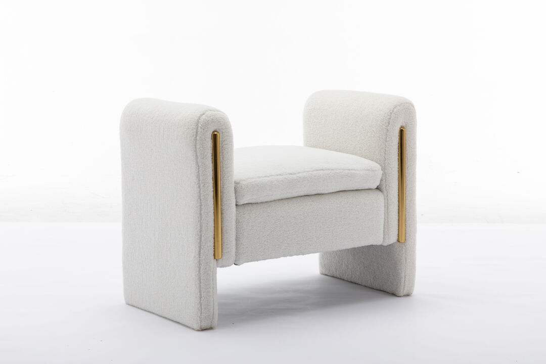 Teddy Fabric Single Bench Shoe Bench Makeup Bench For Bedroom Indoor, Ivory