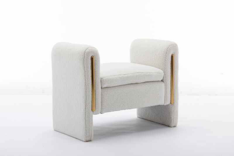 Teddy Fabric Single Bench Shoe Bench Makeup Bench For Bedroom Indoor, Ivory