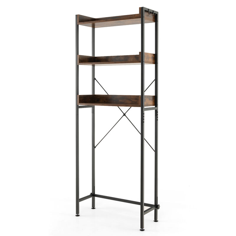 Over The Toilet Storage Rack with Hooks and Adjustable Bottom Bar