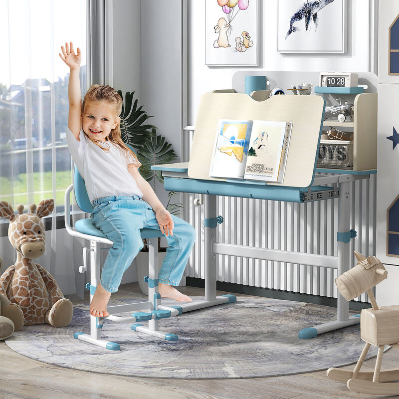 Height Adjustable Kids Study Desk with Tilt Desktop for 3-12 Years Old