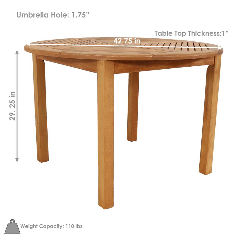 Sunnydaze 42.75 in Meranti Wood Round Patio Dining Table