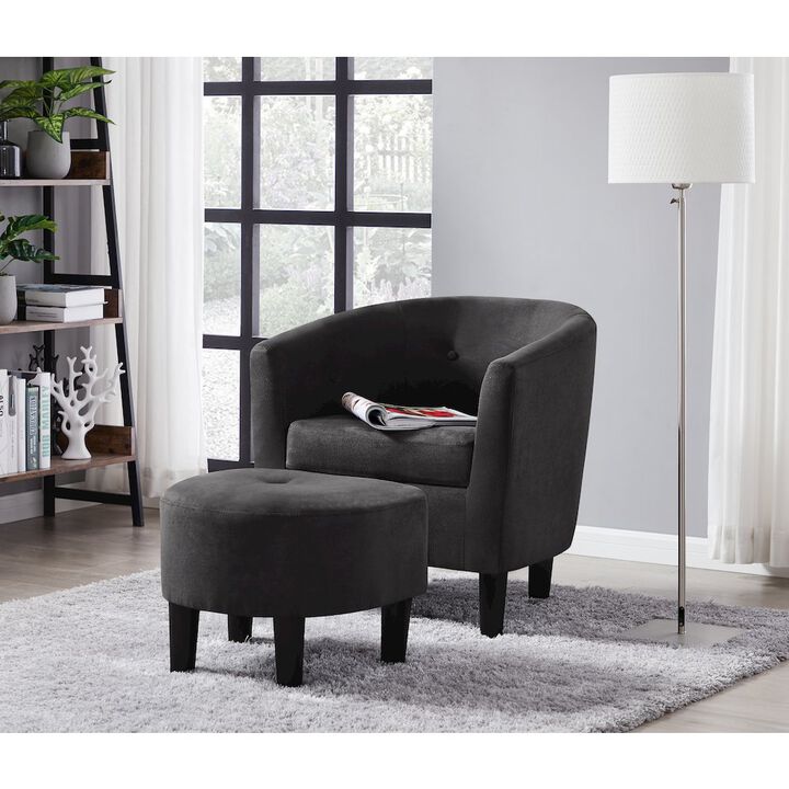 CP HomeDecor Devion Furniture Polyester Fabric Accent Chair with Ottoman in Dark Gray