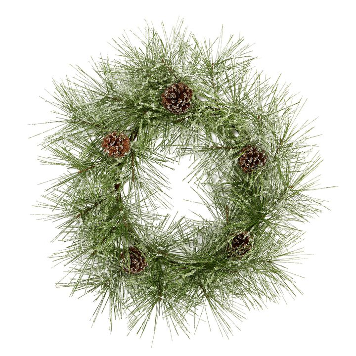 Hivvago 24" Iced Pine Artificial Wreath with Pine Cones