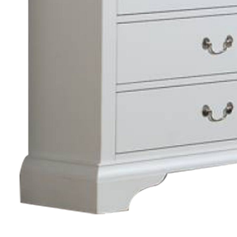 Vix 47 Inch 5 Drawer Tall Dresser Chest, Metal Handles, Crisp White Wood-Benzara