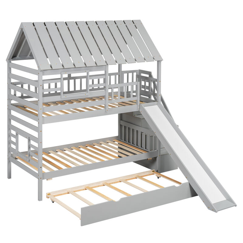 Merax House Bunk Bed with Trundle and Slide