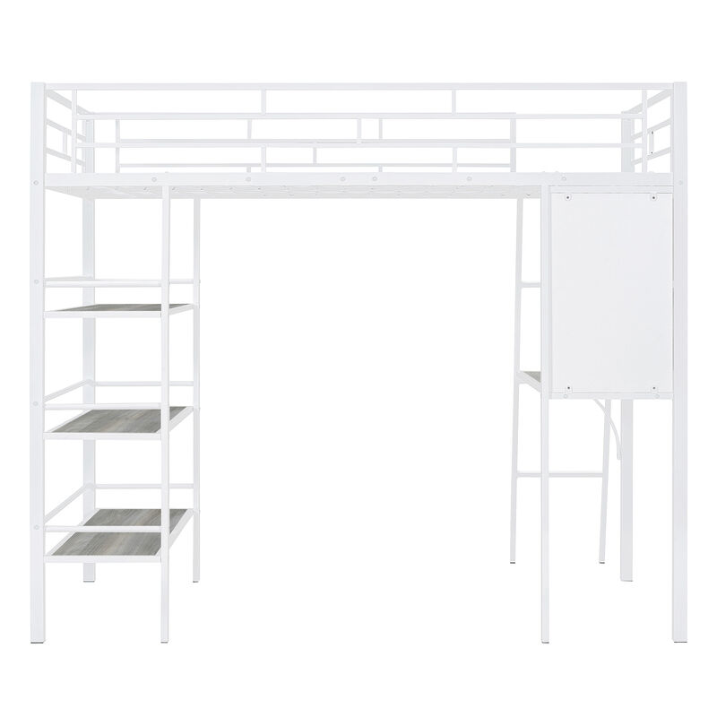 Merax Metal Loft  Bed with  Desk and 3 Layers of Shelves