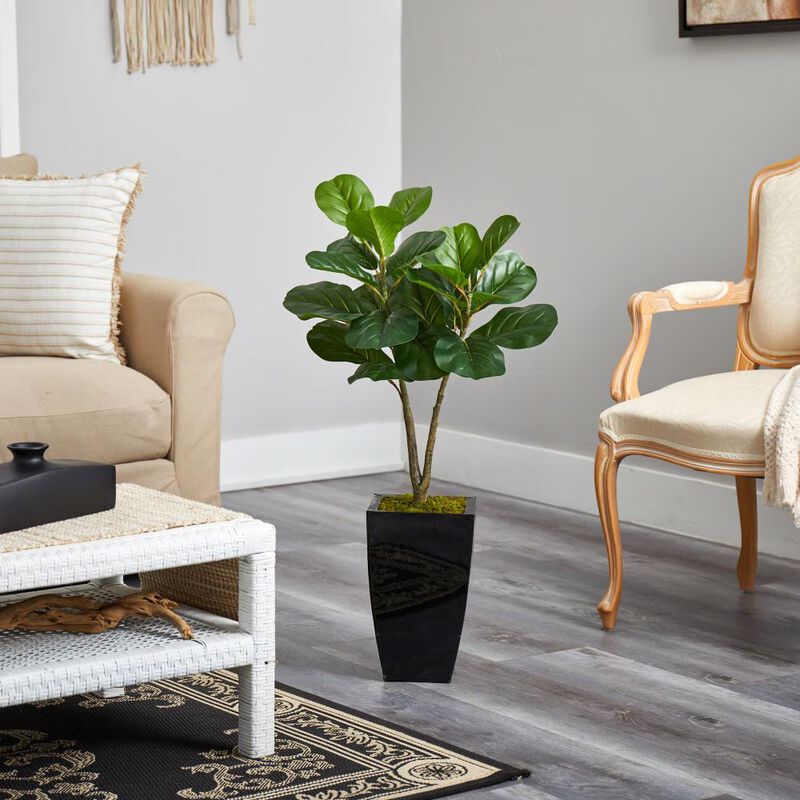 Hivvago 3 Feet Fiddle Leaf Fig Artificial Tree in Black Metal Planter