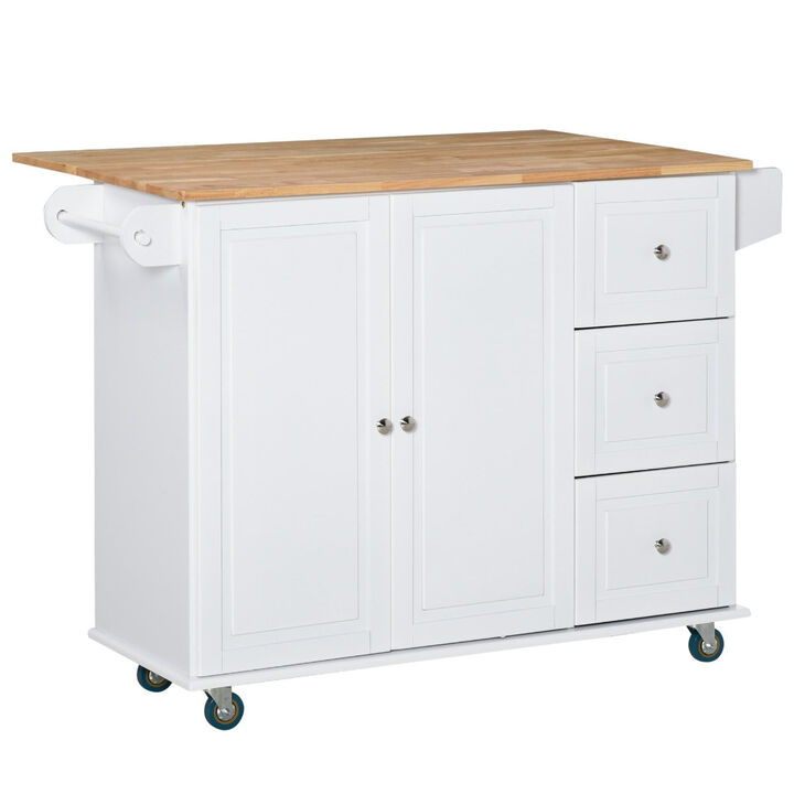White Kitchen Assistant: Island Cart with Drop Leaf and Storage