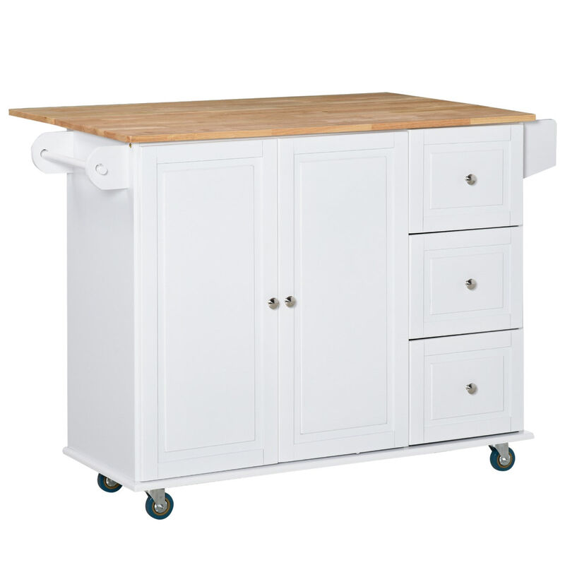 White Kitchen Assistant: Island Cart with Drop Leaf and Storage