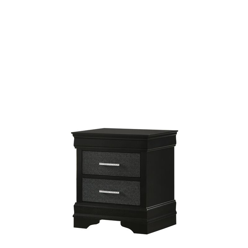 2 Drawer Wooden Nighstand with Horizontal Pull and Studded Accent, Black - Benzara