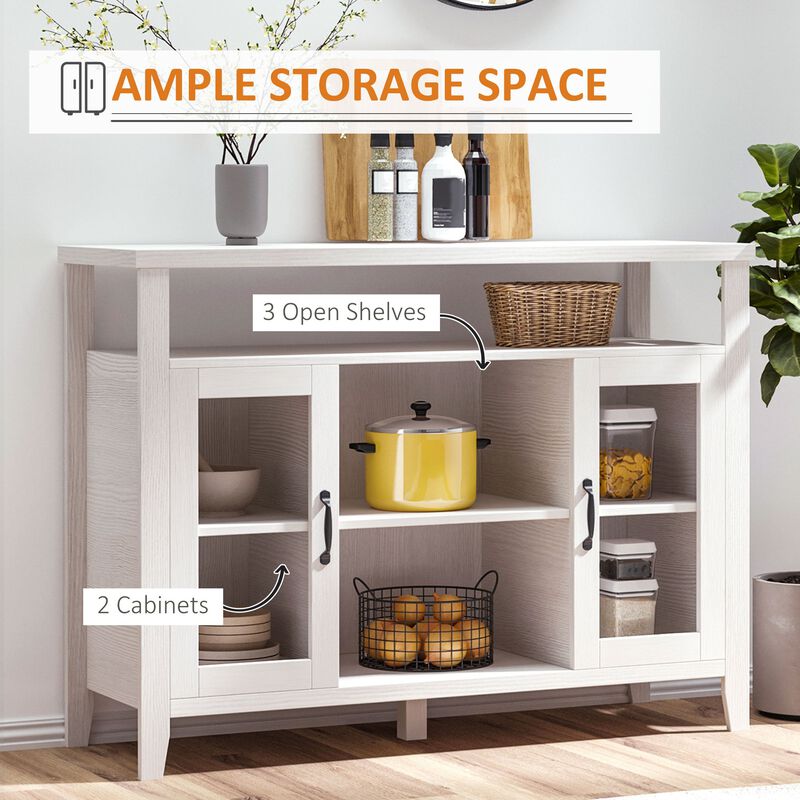 White Vintage Buffet: Sideboard Cabinet with Glass Doors and Shelves