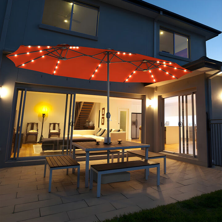 15 Ft Patio LED Crank Solar Powered 36 Lights  Umbrella without Weight Base