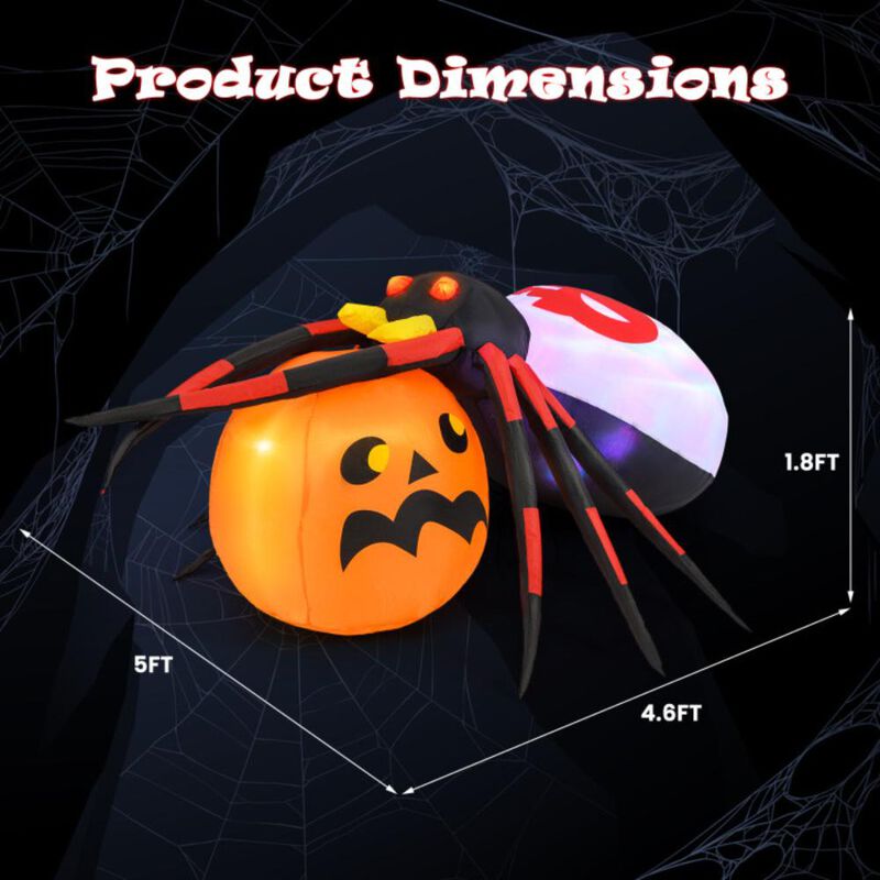 Hivvago 4.9 x 4.6 Feet Inflatable Spider with Pumpkin and Rotating Light