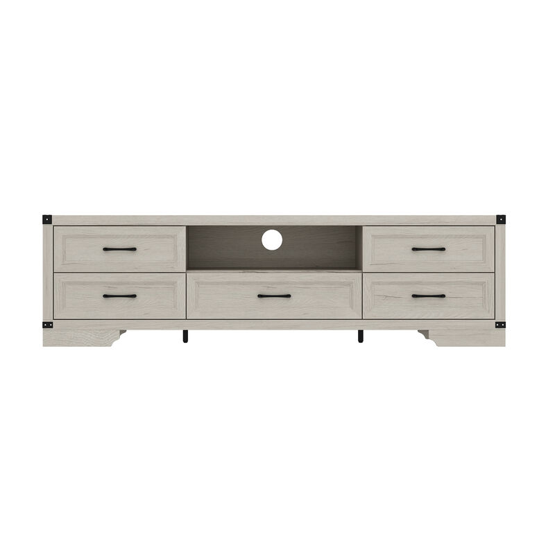 FUFU&GAGA Modern Dark Wood TV Stand – 5 Drawers & Open Shelf, Sturdy P2-Grade MDF Entertainment Center  (70.9" W x 14.1" D x 51.4" H), Dark Wood