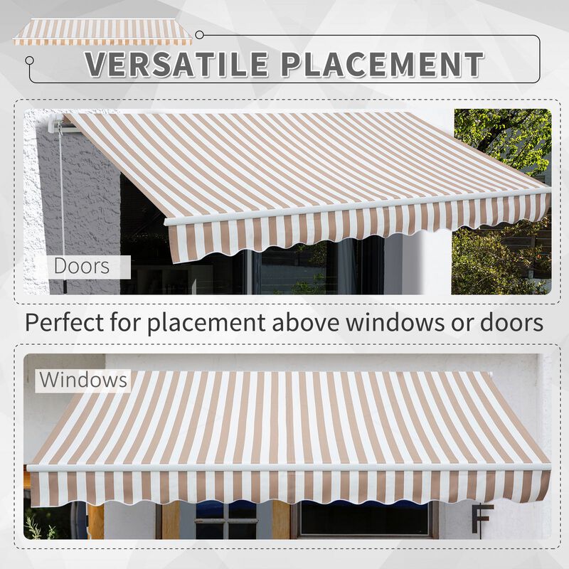 Beige Patio Shield: 12'x8' Retractable Awning with Manual Crank