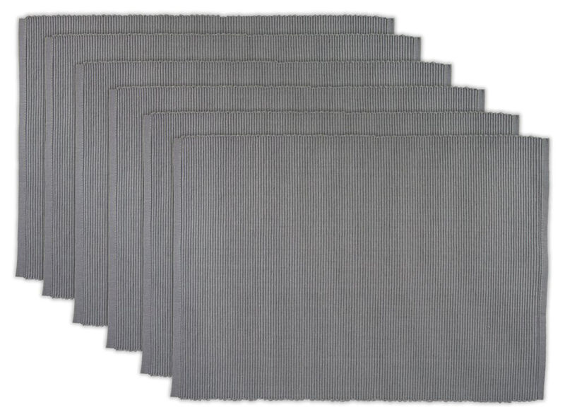 Set of 6 Gray Solid Ribbed Pattern Rectangular Placemats 19" x 13"