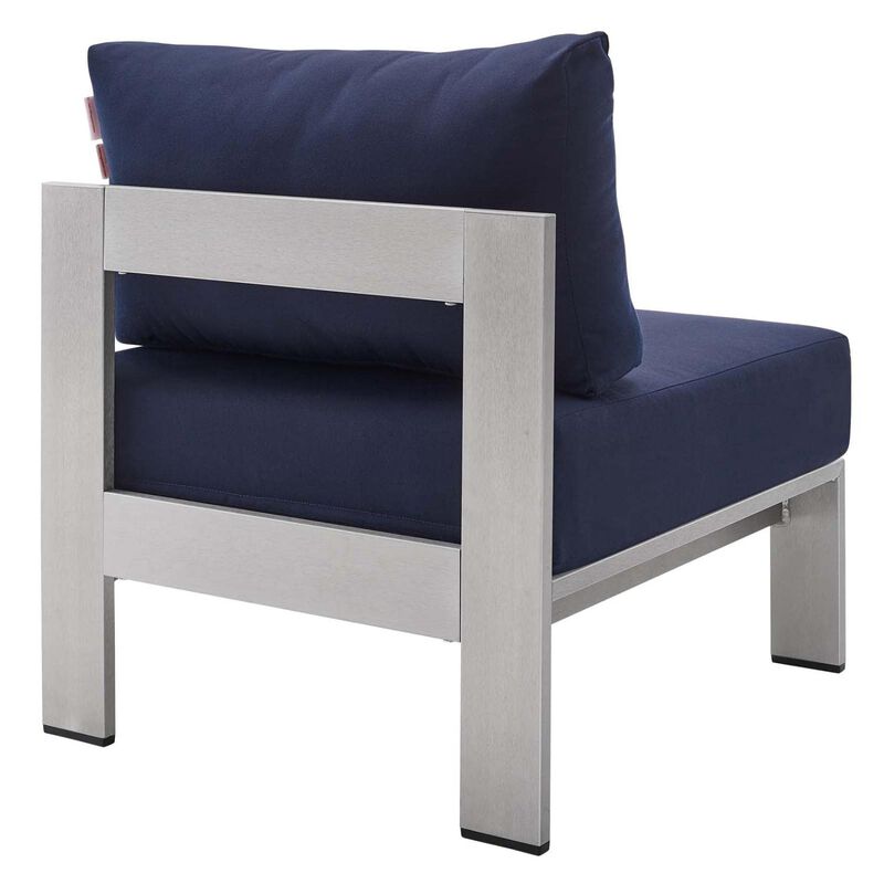 Modway EEI-4227-SLV-NAV Shore SunbrellaPatio Chair in Silver Navy 27.5 x 25 x 23.5