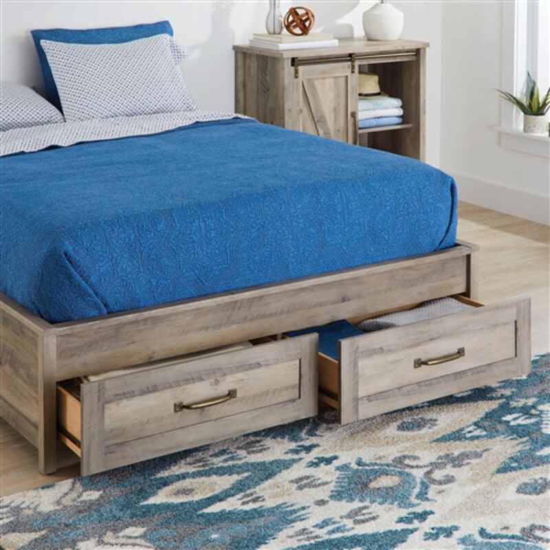 Hivvago Queen Farmhome Platform Bed with Storage Drawers in Grey Wood Finish