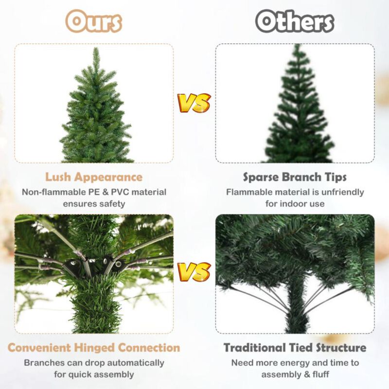Hivvago 6 Feet Pre-Lit Artificial Christmas Pencil Tree with 648 PVC PE Branch Tips