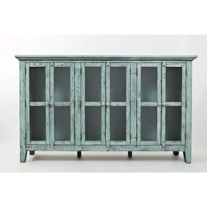 Rustic Shores 70" Coastal Distressed Acacia Six-Door Accent Cabinet