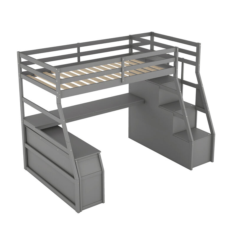 Merax Loft Bed with 7 Drawers and Desk