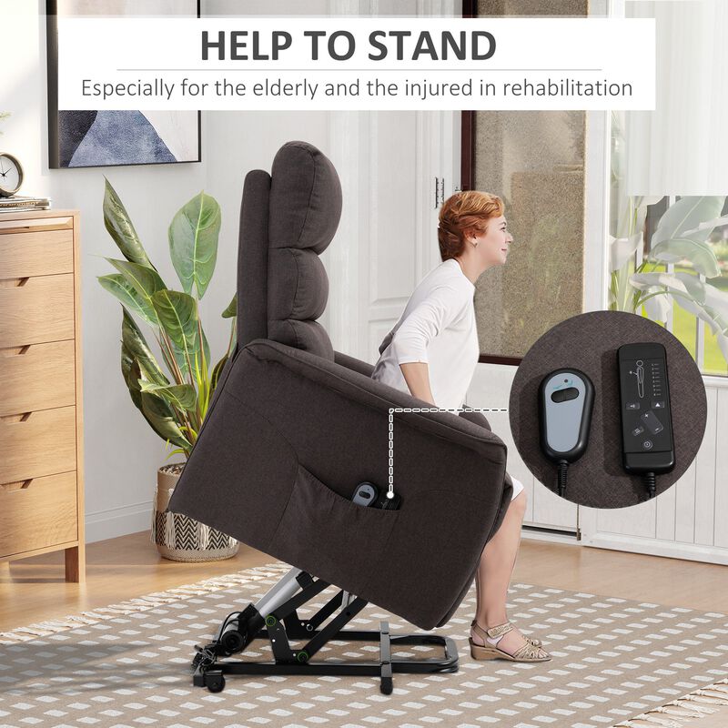 Brown Senior Comfort: Linen Power Lift Recliner with Remote Control