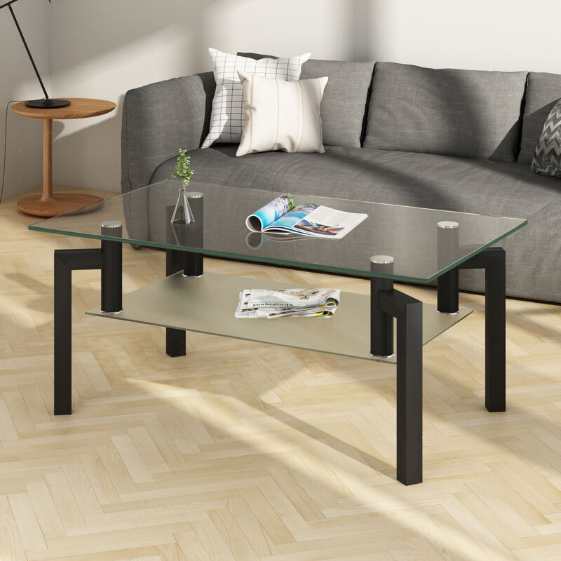 Rectangle Glass Coffee Table, Clear Coffee Table, Modern Side Center Tables