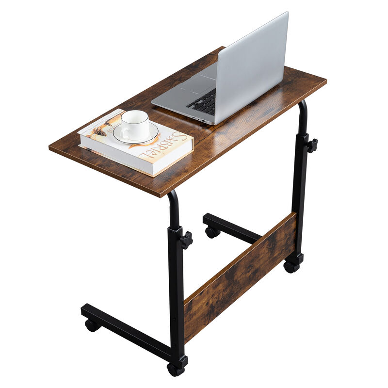 Adjustable Height Rolling Side Table, P2 15MM MDF & Steel with Baffle for Workspace