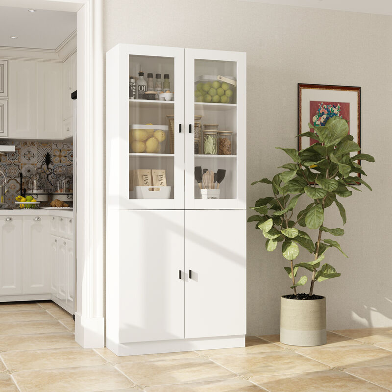 White Wood Storage Cabinet Buffet and Hutch Combination Cabinet With Shelves (160 Cabinet)