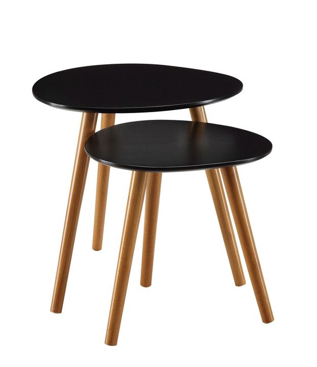 Hivvago Set of 2 - Modern Mid-Century Style Nesting Tables End Table in Black